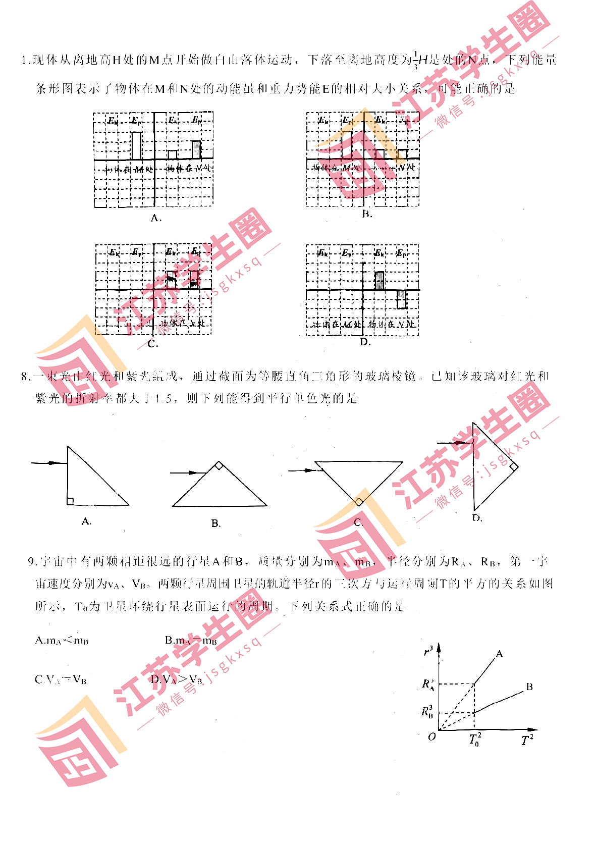 江苏省2023年盐城高三三模物理试卷和答案