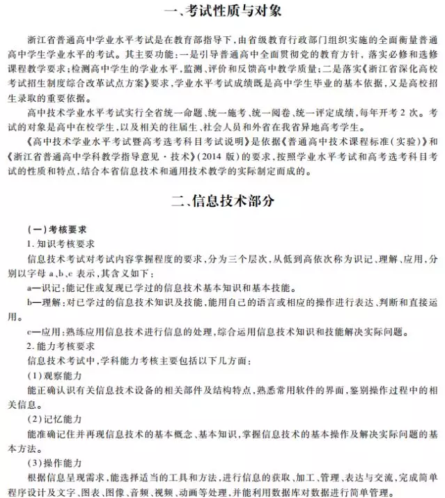 浙江省2018年4月学考选考技术科目考试性质与对象