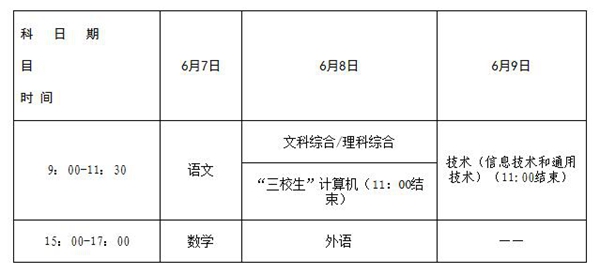 江西省2018年普通高考科目考试时间安排的通知