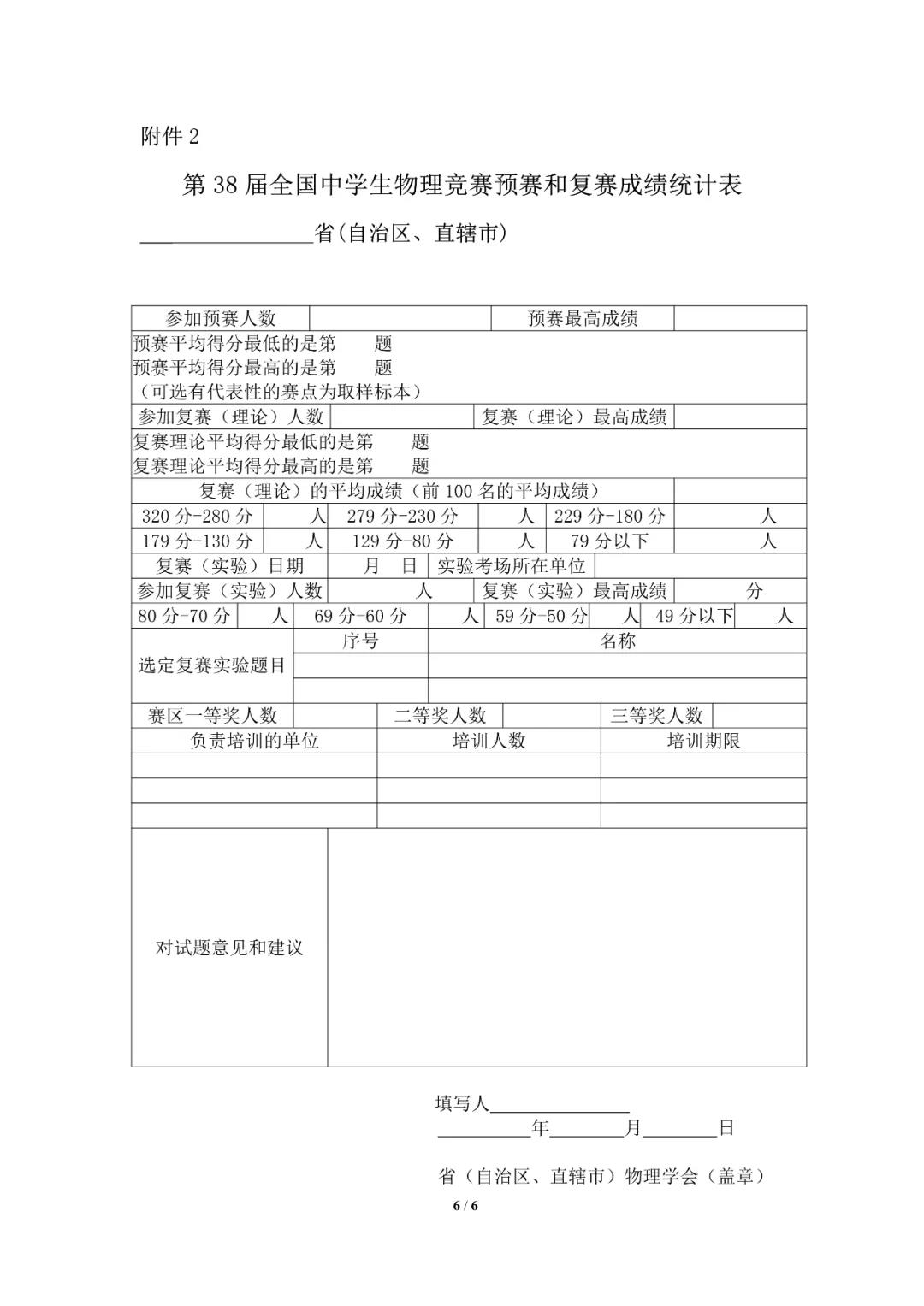 2021第38届全国中学生物理竞赛决赛名额（省队名额）分配6