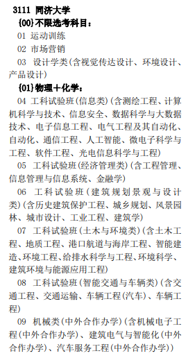 同济大学2024年在北京招生专业选考科目要求