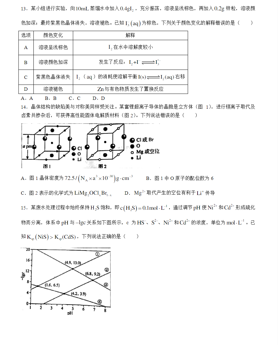 2023高考辽宁卷化学试题