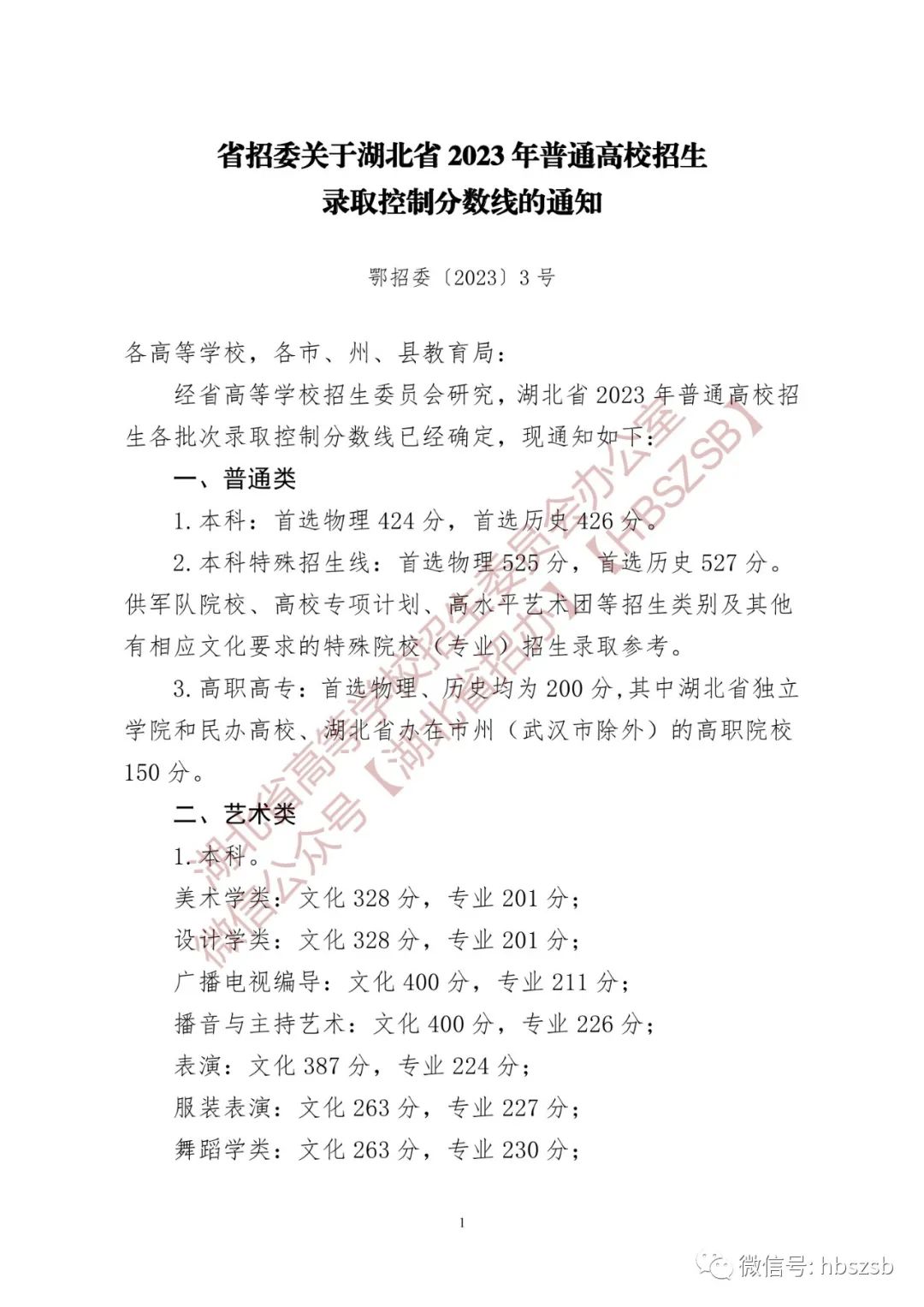 湖北省2023年高考控制分数线（批次线）：特招线首选物理525分，首选历史527分