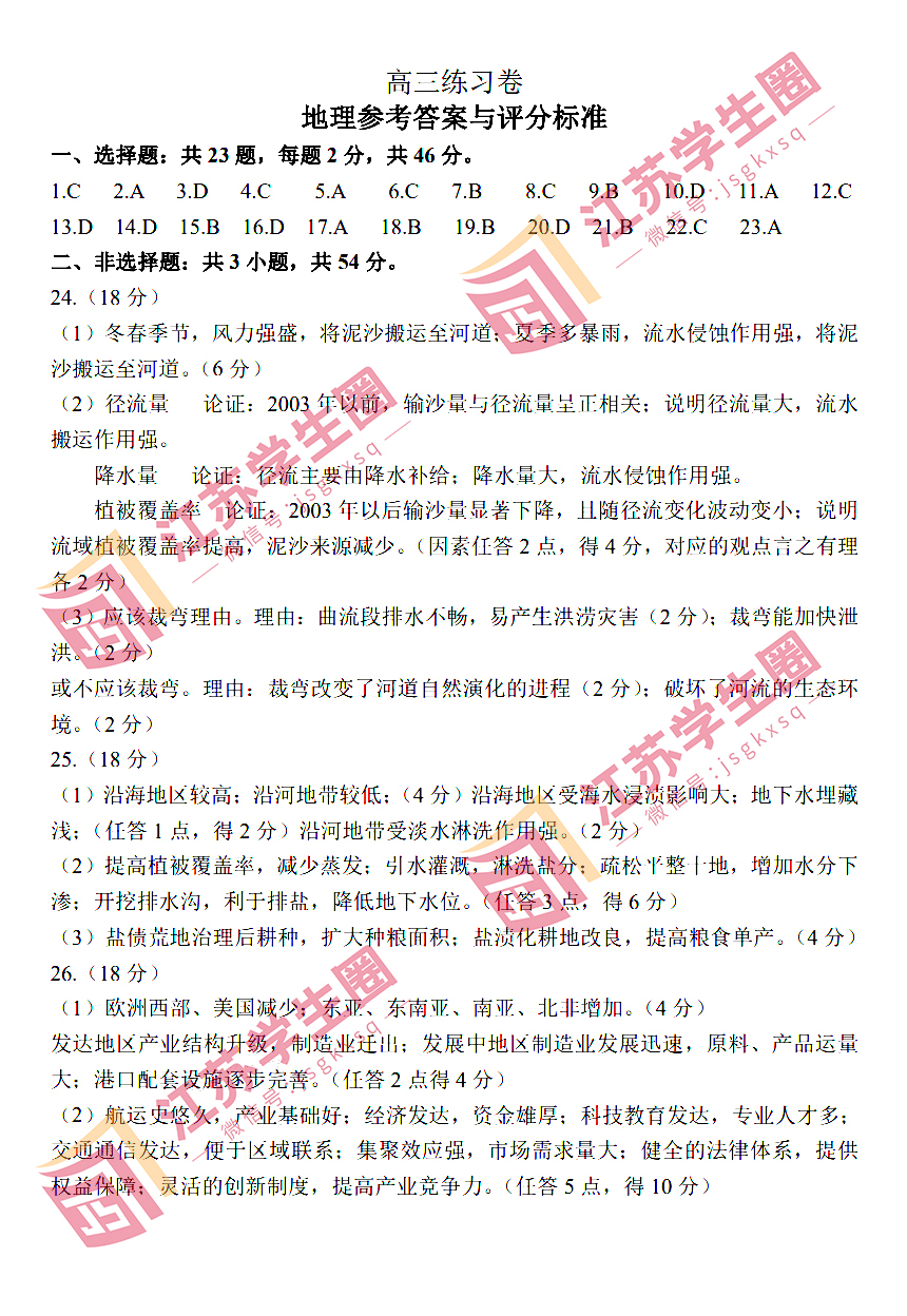 2023江苏省南通高三四模地理试题和答案