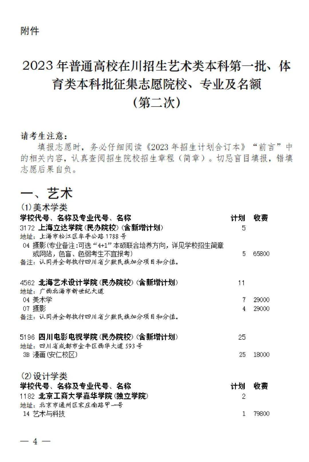 四川省普通高校招生艺术类本科第一批