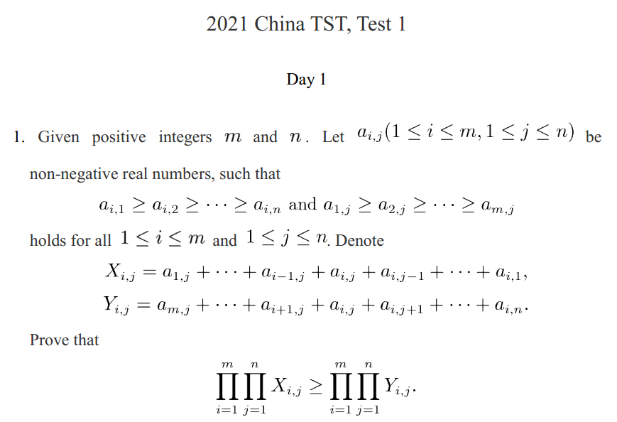 2021年第62届IMO中国数学奥林匹克国家集训队选拔试题1