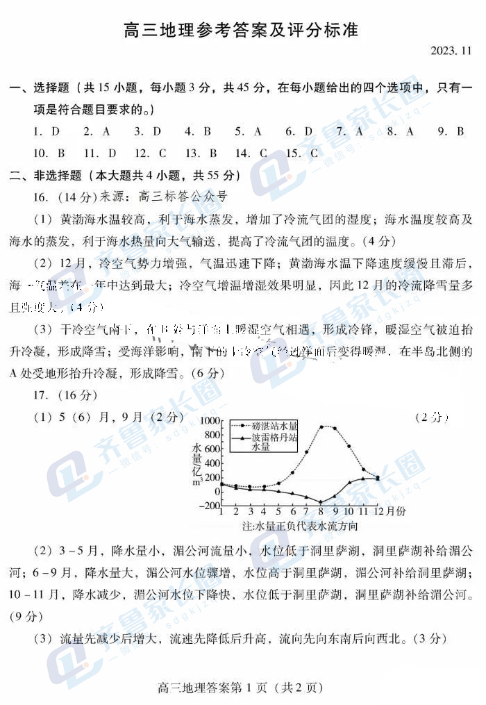 潍坊地理题和答案