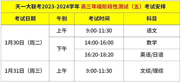 天一大联考时间安排