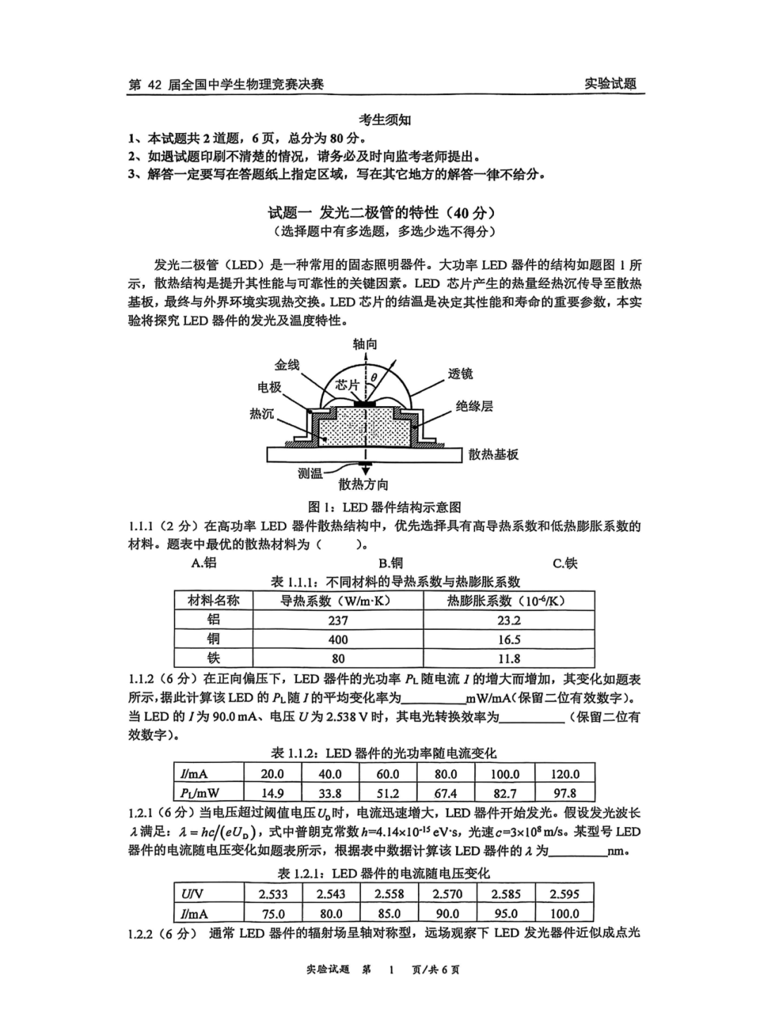 2025年第42届中学生物理竞赛决赛实验试题