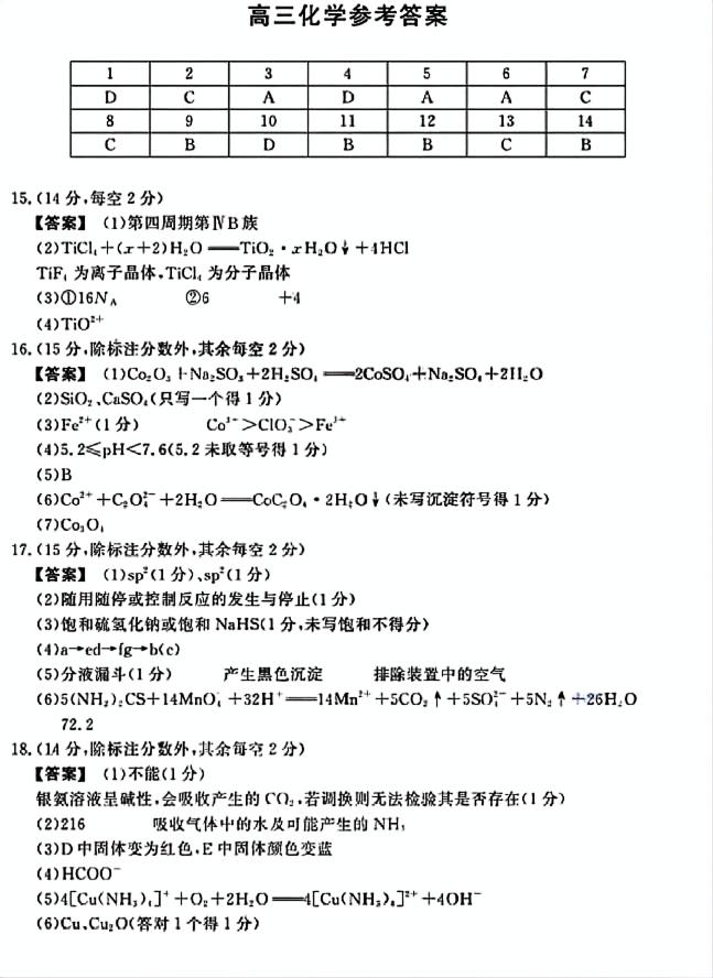 安徽小高考2026届高三鼎尖名校11月联考化学试题及答案