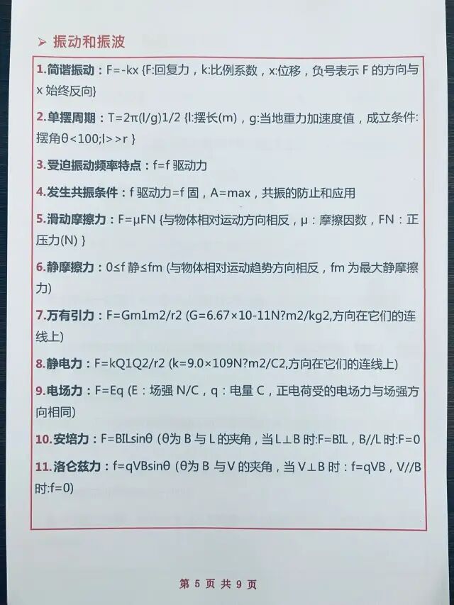 2026年高考高中物理做题必备公式