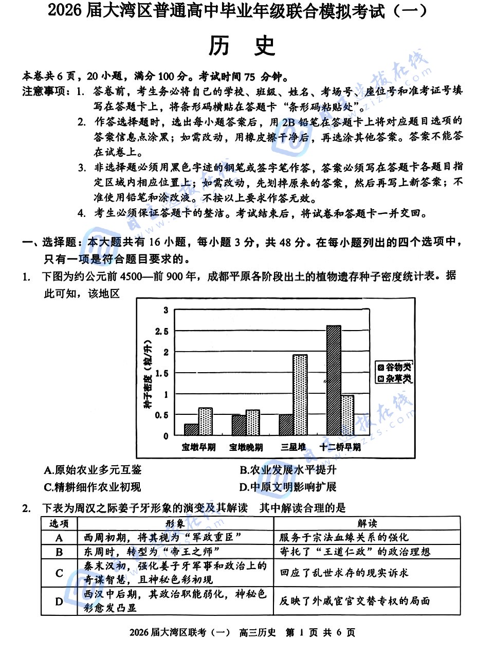 2026广东大湾区一模高三1月联考历史试题及答案