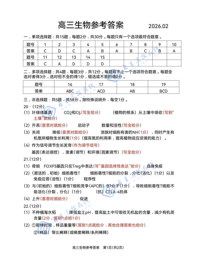 蘇州2026屆高三期末考試生物試題及答案