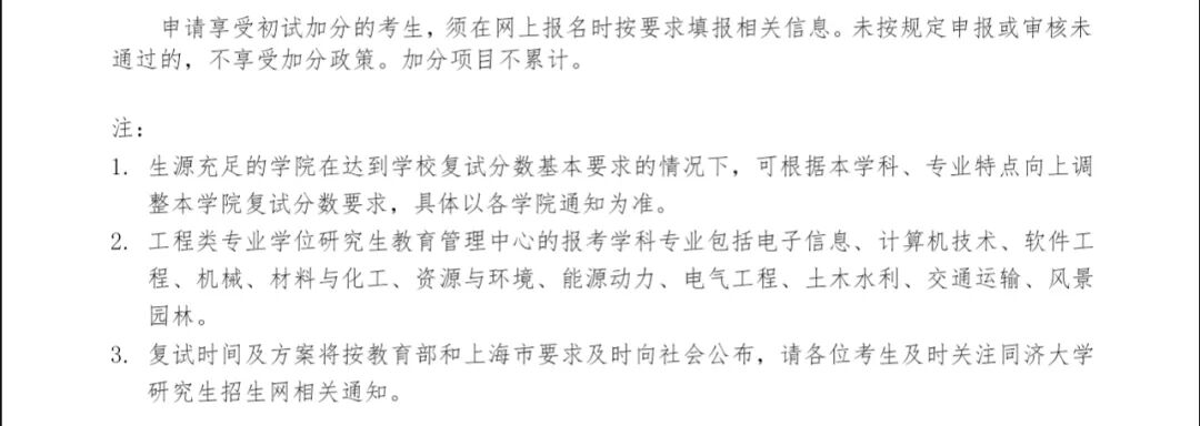 同济大学2026年全国硕士研究生招生考试进入复试初试成绩基本要求