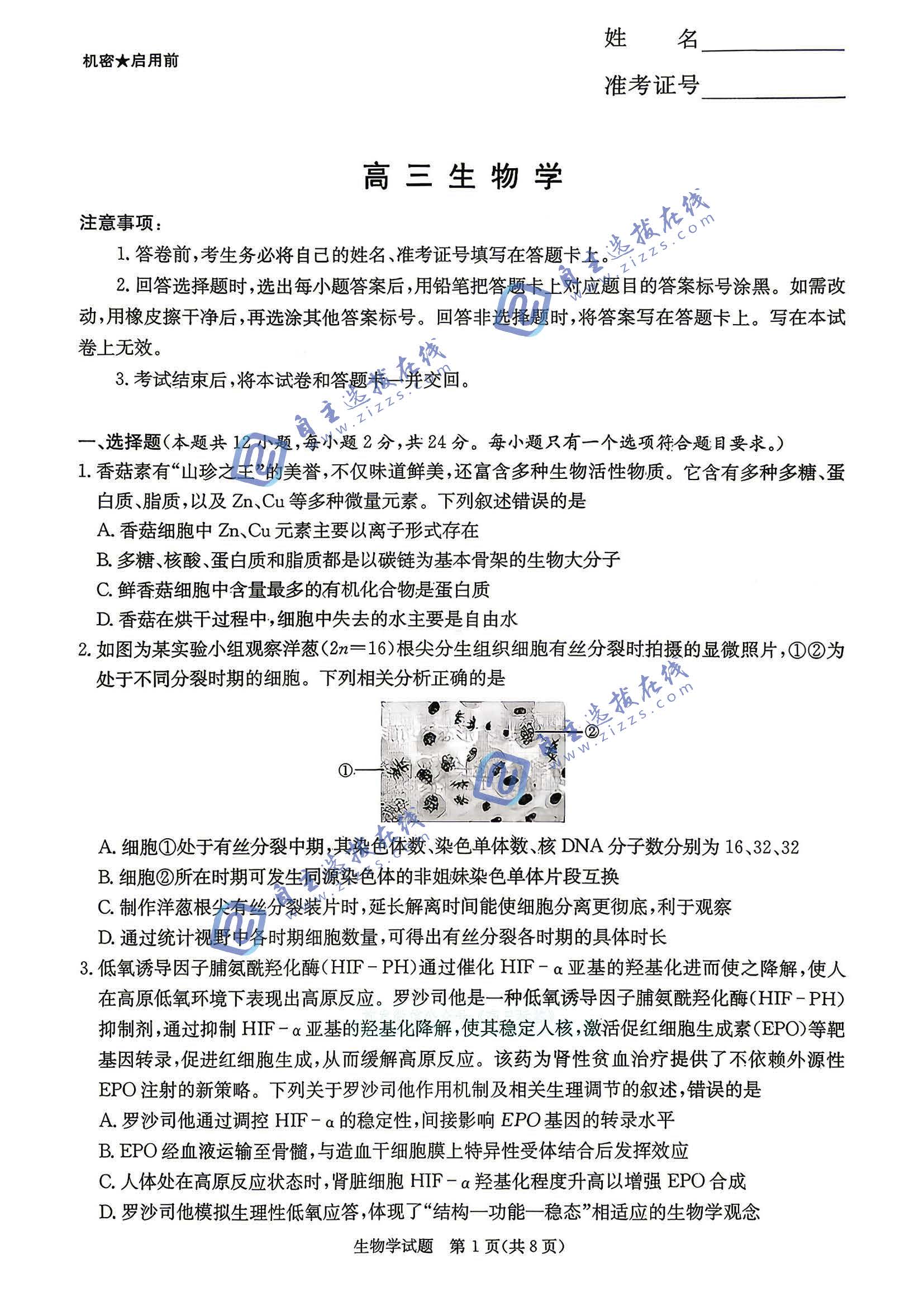 湖南长郡二十校联盟2026届高三4月第二次联考生物试题及答案