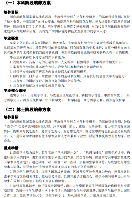 浙江大学2026年哲学强基计划招生专业培养方案