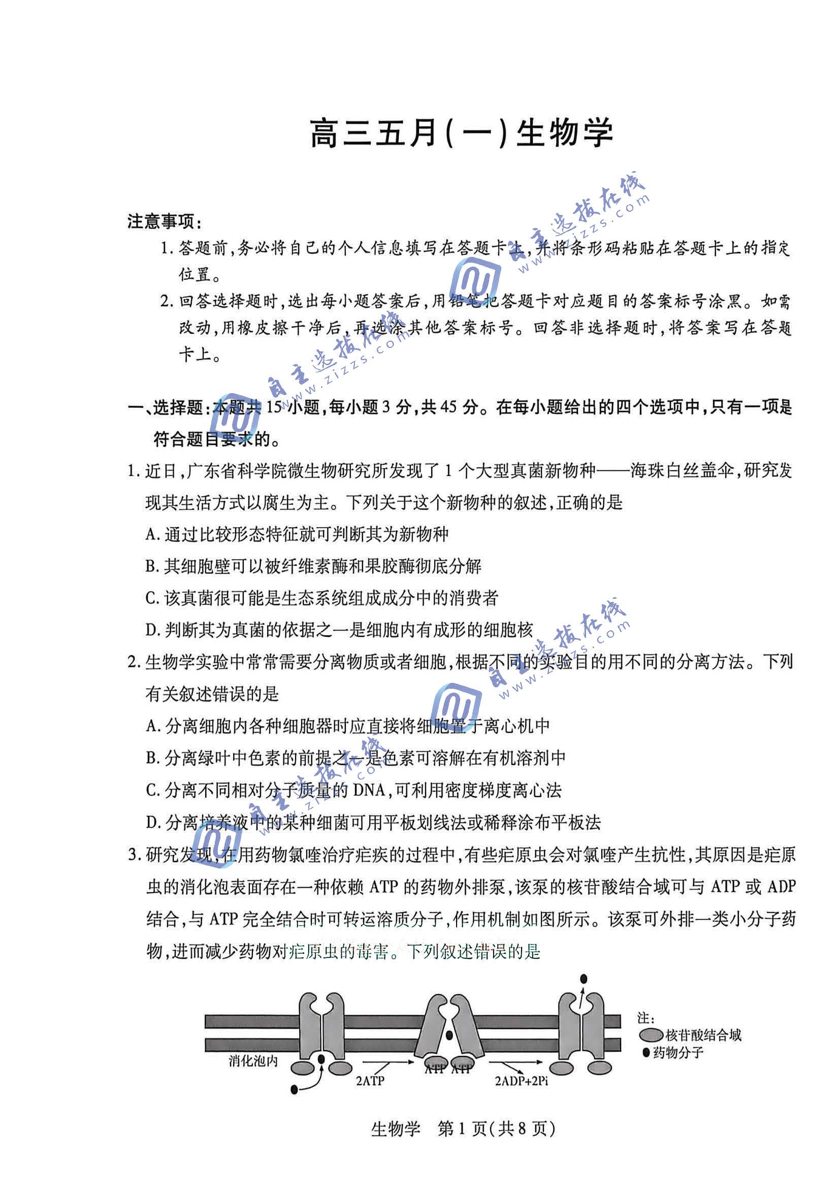 安徽天一大联考2026届高三5月联考（一）生物试题及答案