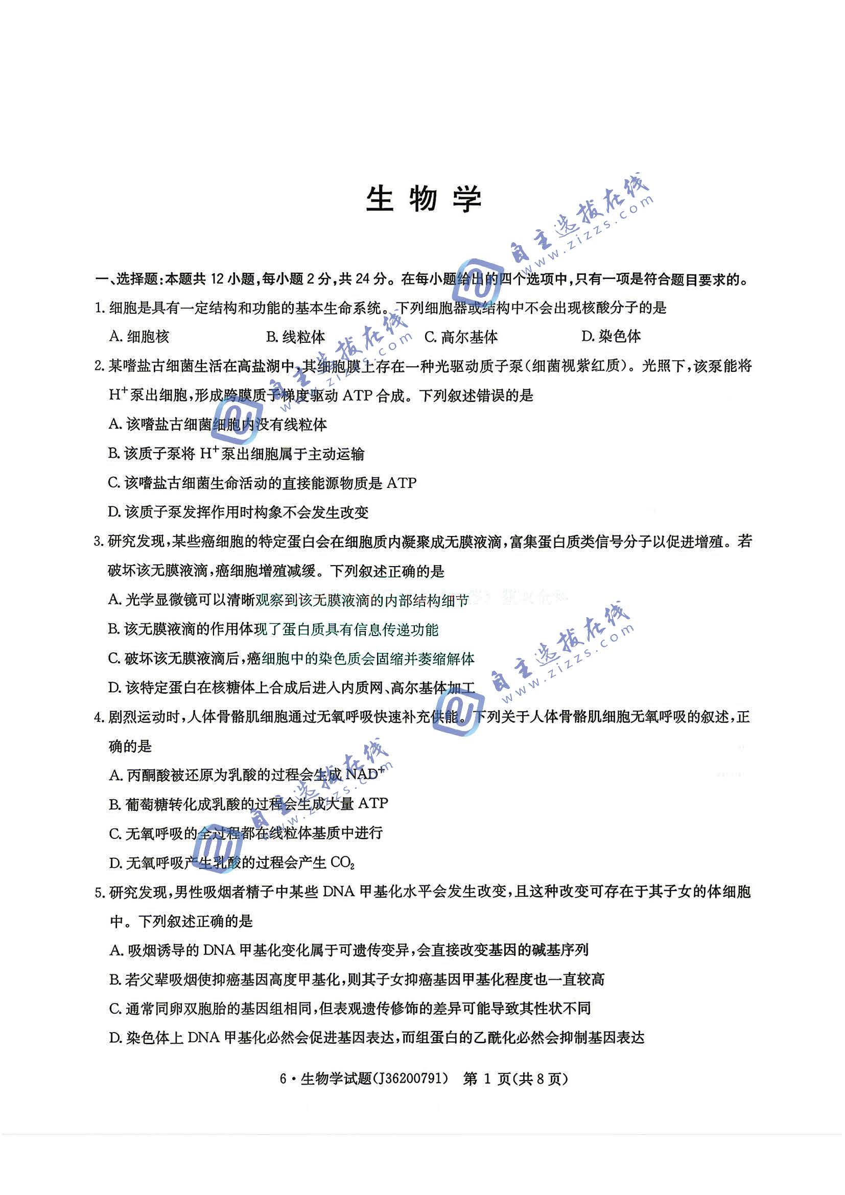 华大新高考联盟2026届高三5月20联考生物试题及答案