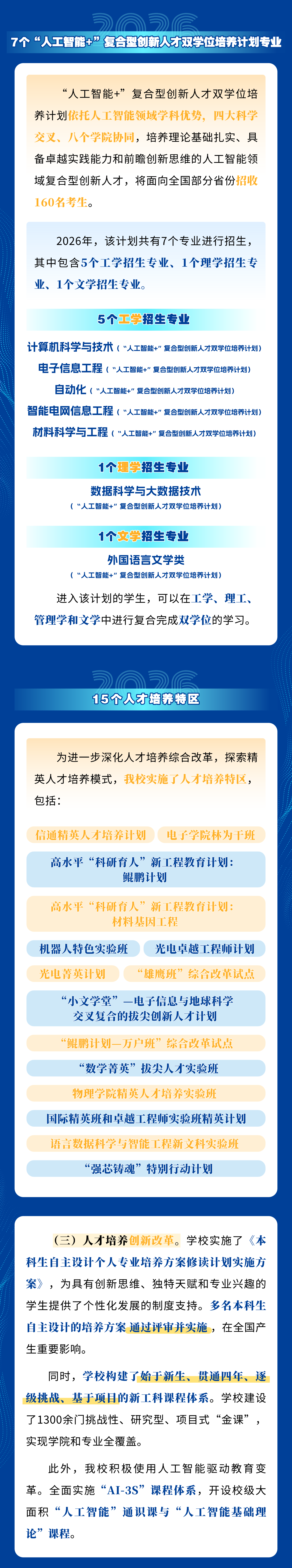 电子科技大学2026年本科招生亮点