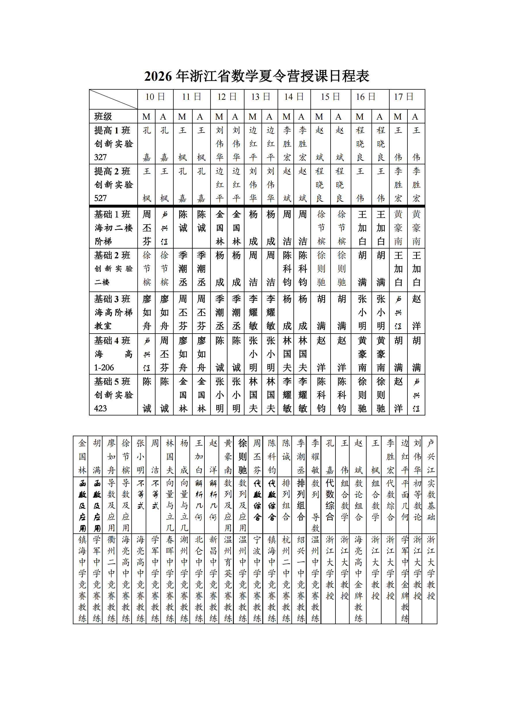 2026年浙江省高中数学夏令营课程表与报到须知