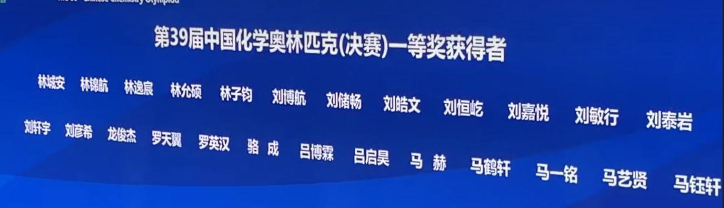 2025年第39届化学竞赛决赛金牌获奖名单