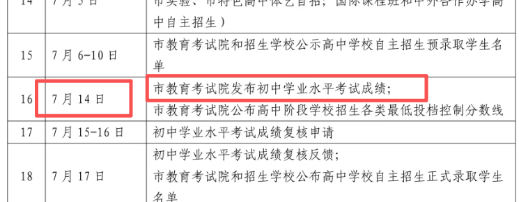 上海2026年中考成绩查询时间:7月14日